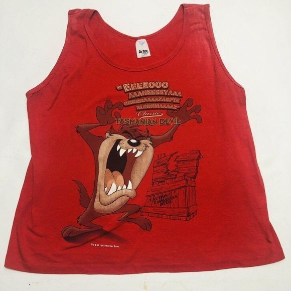 Warner Bros Looney Tunes Tasmanian Devil Tank Sz L - Picture 9 of 11